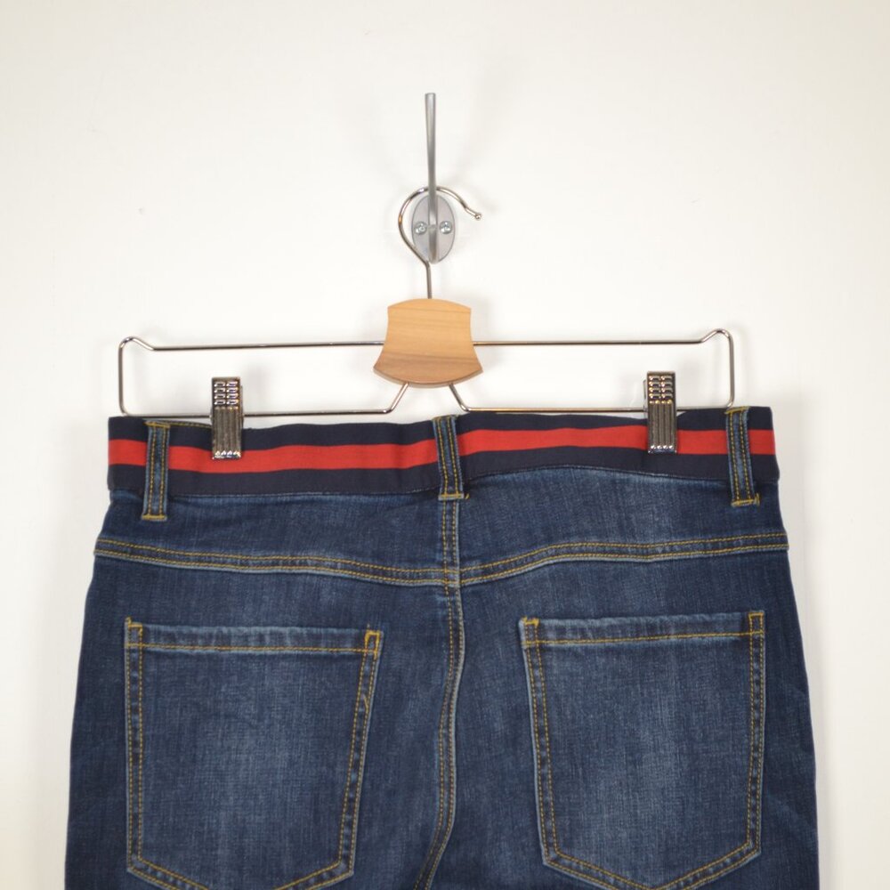 Cabi Button Fly Skinny Denim Jeans High Rise 5 Pocket Womens 8 Red Waist Band - Picture 6 of 9